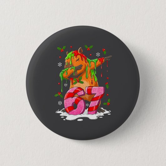 67 Christmas Funny 67 Brainrot Youth Kids Capybara Ronde Button 5,7 Cm (Voorkant)