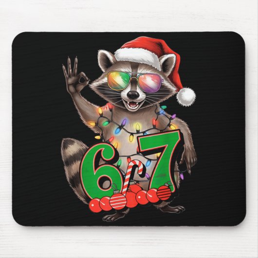 67 Christmas Funny Raccoon Festive 6-7 Meme Boys G Muismat (Voorkant)