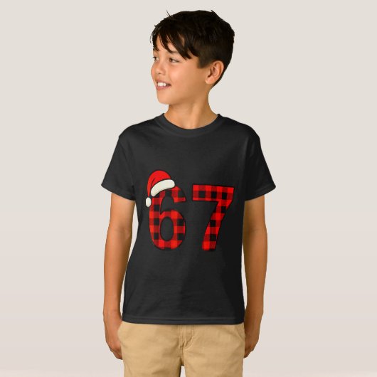 67 Christmas Funny Six Seven Meme Brainrot Plaid S T-shirt (Voorkant volledig)