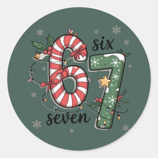 67 Christmas Lights Six Seven Holiday Funny Meme Ronde Sticker (Voorkant)