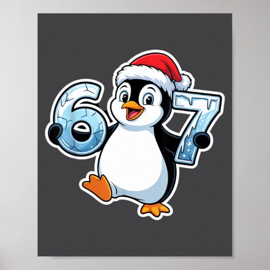 67 Christmas Penguin Santa Hat Birthday Holiday  Poster (Voorkant)