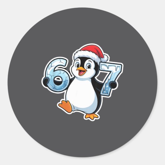 67 Christmas Penguin Santa Hat Birthday Holiday  Ronde Sticker (Voorkant)