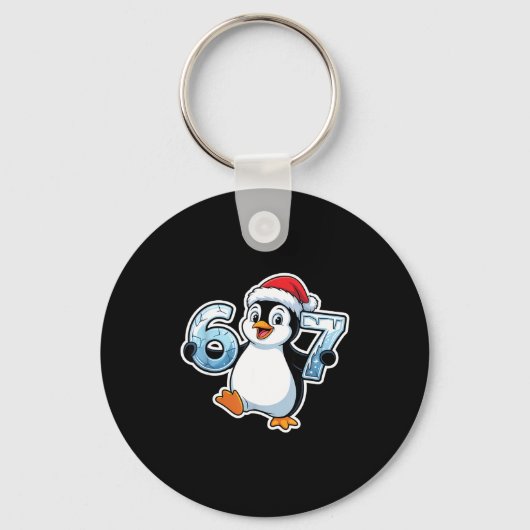 67 Christmas Penguin Santa Hat Birthday Holiday  Sleutelhanger (Voorkant)