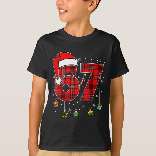67 Christmas Plaid Santa Hat Funny Family Matching T-shirt (Voorkant)