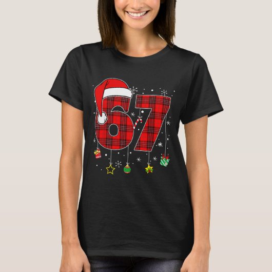 67 Christmas Plaid Santa Hat Funny Family Matching T-shirt (Voorkant)