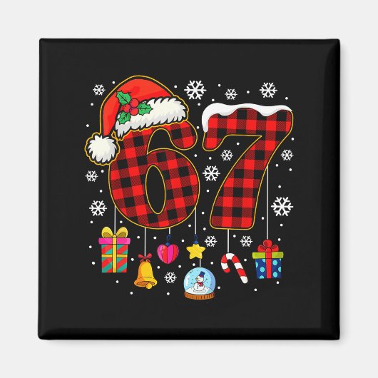 67 Christmas Red Plaid 6 7 Six Seven Boys Christma Magneet (Voorkant)