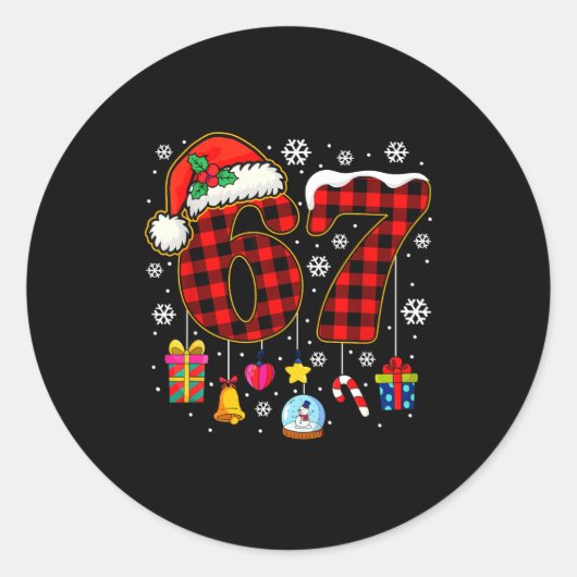 67 Christmas Red Plaid 6 7 Six Seven Boys Christma Ronde Sticker (Voorkant)