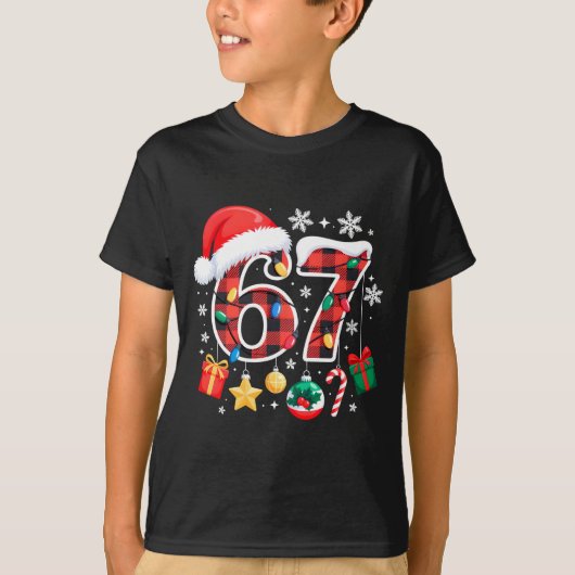 67 Christmas Red Plaid 6 7 Six Seven Boys Christma T-shirt (Voorkant)