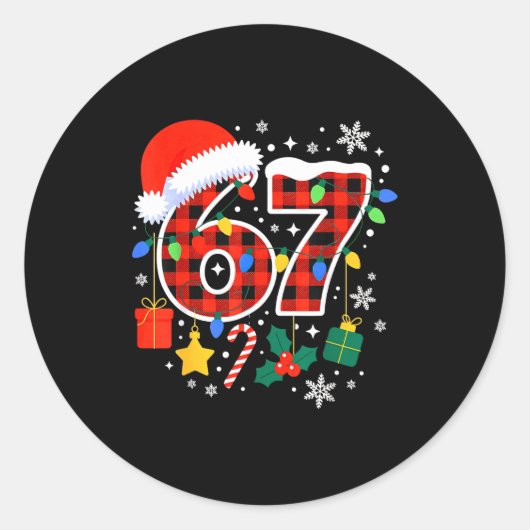 67 Christmas Red Plaid 6 7 Six Seven Boys Ronde Sticker (Voorkant)
