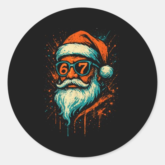 67 Christmas Santa Face 6 7 Meme Six Seven Teen Bo Ronde Sticker (Voorkant)