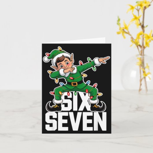 67 Christmas Six Seven 6 7 Meme Funny Dabbing Elf  Kaart (Gele Bloem)