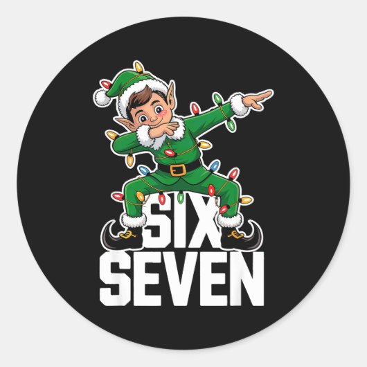 67 Christmas Six Seven 6 7 Meme Funny Dabbing Elf  Ronde Sticker (Voorkant)