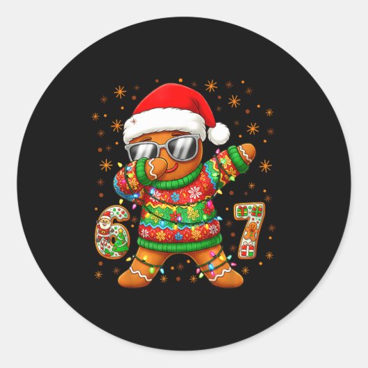 67 Christmas Six Seven Meme Gingerbread Santa Ligh Ronde Sticker (Voorkant)
