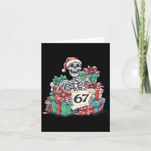 67 Christmas Skeleton Xmas Santa Hat Six Seven Fun Kaart (Voorkant)
