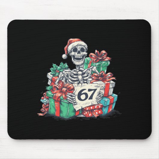 67 Christmas Skeleton Xmas Santa Hat Six Seven Fun Muismat (Voorkant)