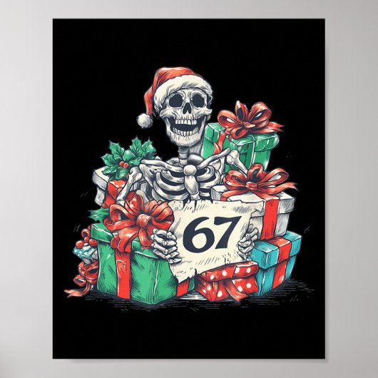 67 Christmas Skeleton Xmas Santa Hat Six Seven Fun Poster (Voorkant)