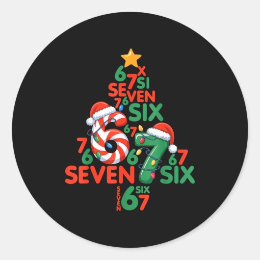 67 Christmas Tree Candy Cane Holiday Six Seven Mem Ronde Sticker (Voorkant)