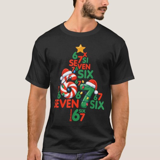 67 Christmas Tree Candy Cane Holiday Six Seven Mem T-shirt (Voorkant)