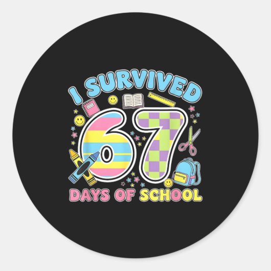 67 Clroom Milestone Cute Pastel Kids Humor Ronde Sticker (Voorkant)