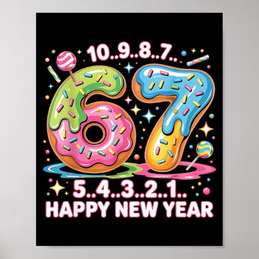 67 Countdown Happy New Year 2026 Funny Donut Numbe Poster (Voorkant)
