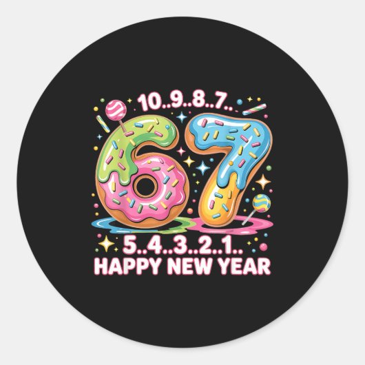 67 Countdown Happy New Year 2026 Funny Donut Numbe Ronde Sticker (Voorkant)