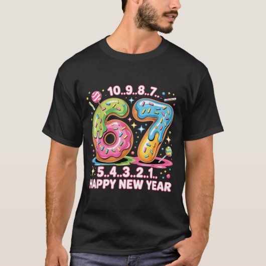 67 Countdown Happy New Year 2026 Funny Donut Numbe T-shirt (Voorkant)