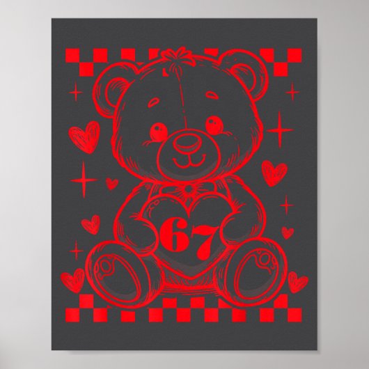 67 Cute Heart Teddy Bear Valentine's Day Six Seven Poster (Voorkant)