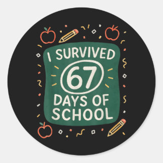 67 Dagen Overleefd Op School Grappige Zes Zeven Ha Ronde Sticker