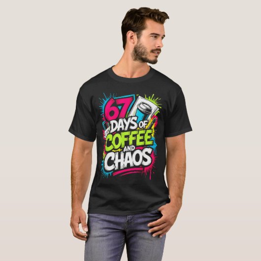 67 Days Of Coffee Teachers Retro School Six Seven  T-shirt (Voorkant volledig)