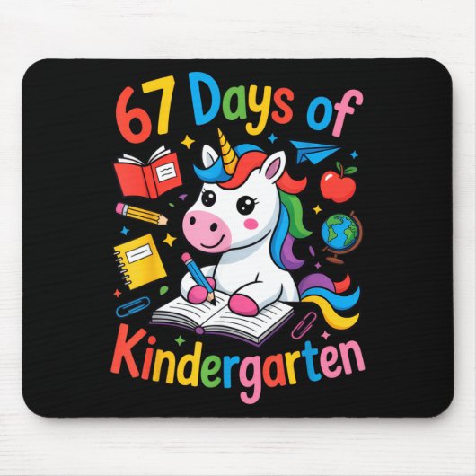 67 Days Of Kindergarten Cute Unicorn For Teachers Muismat (Voorkant)
