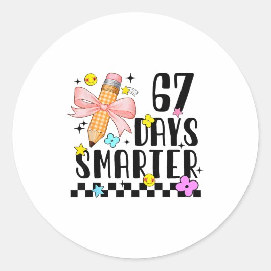 67 Days Of School Funny 67 Days Smarter Student Te Ronde Sticker (Voorkant)