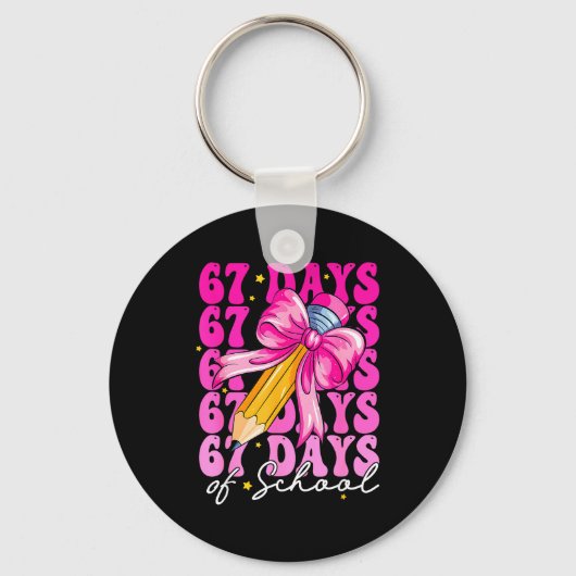67 Days Of School Girls Coquette Bow Pencil Teache Sleutelhanger (Voorkant)