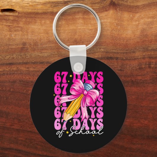 67 Days Of School Girls Coquette Bow Pencil Teache Sleutelhanger (Voorkant)