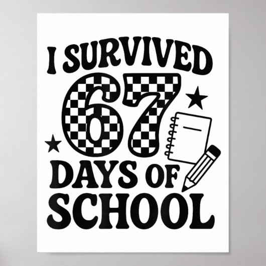 67 Days Of School Groovy Checkered  Poster (Voorkant)
