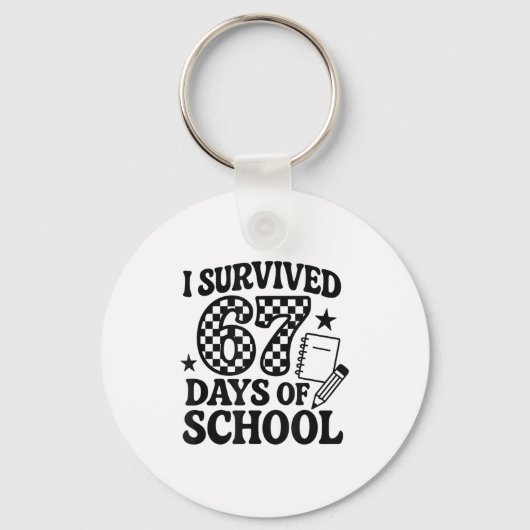 67 Days Of School Groovy Checkered Sleutelhanger (Voorkant)