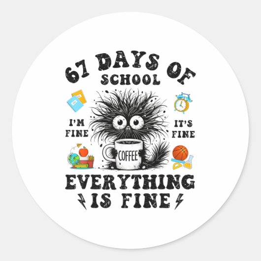 67 Days Of School I Survived Funny Teachers Studen Ronde Sticker (Voorkant)