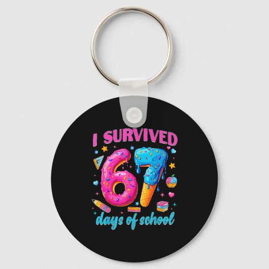 67 Days Of School I Survived Teachers Students 100 Sleutelhanger (Voorkant)