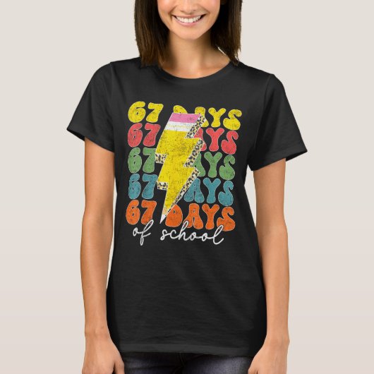 67 Days Of School Lightning Bolt Pencil Teachers S T-shirt (Voorkant)