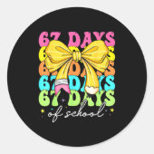 67 Days Of School Pencil Coquette Bow 67th Day Of  Ronde Sticker (Voorkant)
