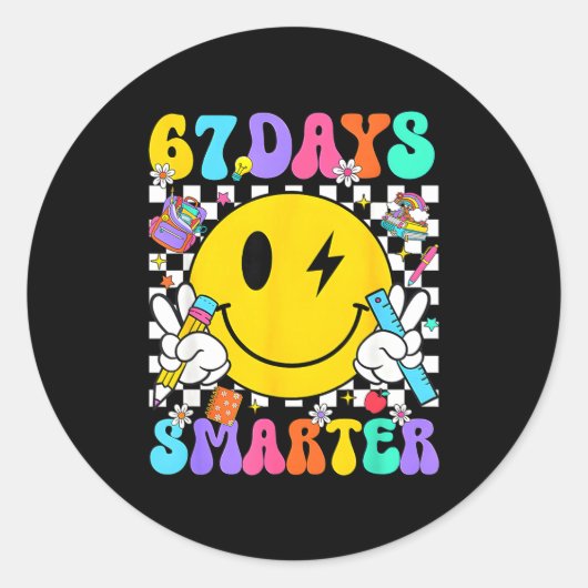 67 Days Of School Smile Face 67 Days Smarter Teach Ronde Sticker (Voorkant)