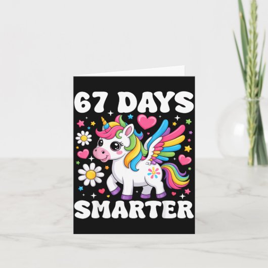 67 Days Smarter Unicorn Girl Kid Teacher 67th Day  Kaart (Voorkant)
