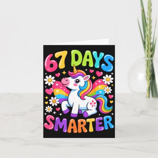 67 Days Smarter Unicorn Rainbow 67th Day Of School Kaart (Voorkant)