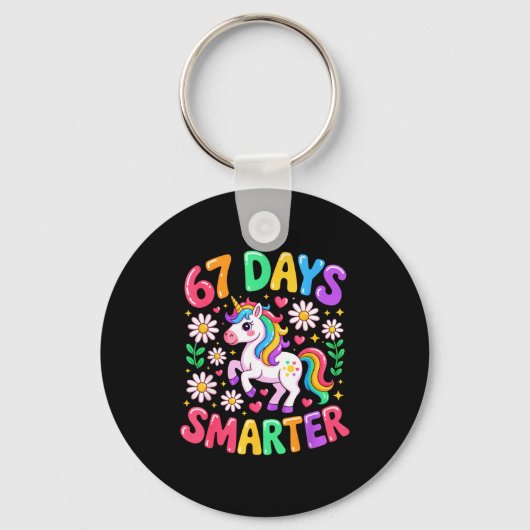 67 Days Smarter Unicorn Rainbow 67th Day Of School Sleutelhanger (Voorkant)