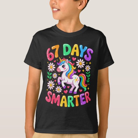 67 Days Smarter Unicorn Rainbow 67th Day Of School T-shirt (Voorkant)
