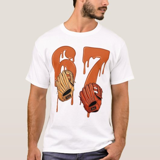 67 Dripping Ice Cream Number Baseball Glove Meme T-shirt (Voorkant)