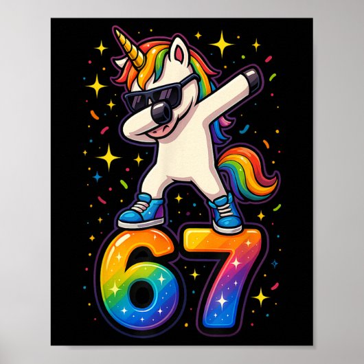 67 Eenhoorn Dabbing Six Seven Meme Grappig _1 Poster (Voorkant)