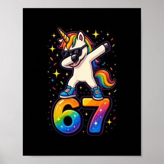 67 Eenhoorn Dabbing Six Seven Meme Grappig  Poster (Voorkant)