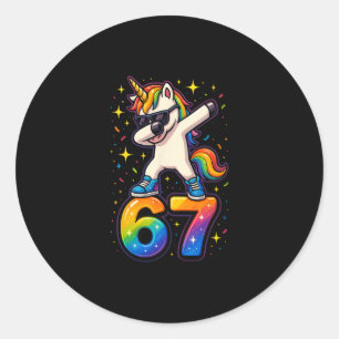67 Eenhoorn Dabbing Six Seven Meme Grappig Ronde Sticker