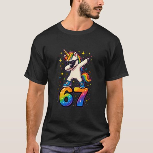 67 Eenhoorn Dabbing Six Seven Meme Grappig T-shirt (Voorkant)