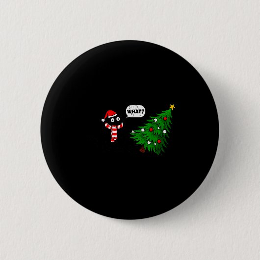 67 Funny Black Cat Pushing Christmas Tree Over Cat Ronde Button 5,7 Cm (Voorkant)